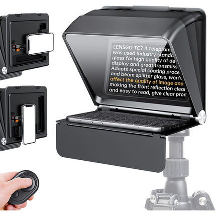 LENSGO TC7II Kit portátil de teleprompter para Smartphones y cámaras con vidrio 70/30 y control remoto