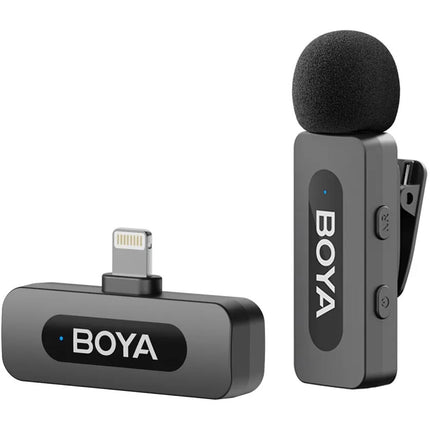 BOYA BY-V1 2.0 Sistema de Micrófono Inalámbrico Ultracompacto con Conector Lightning para iOS 328 pies 9 horas batería