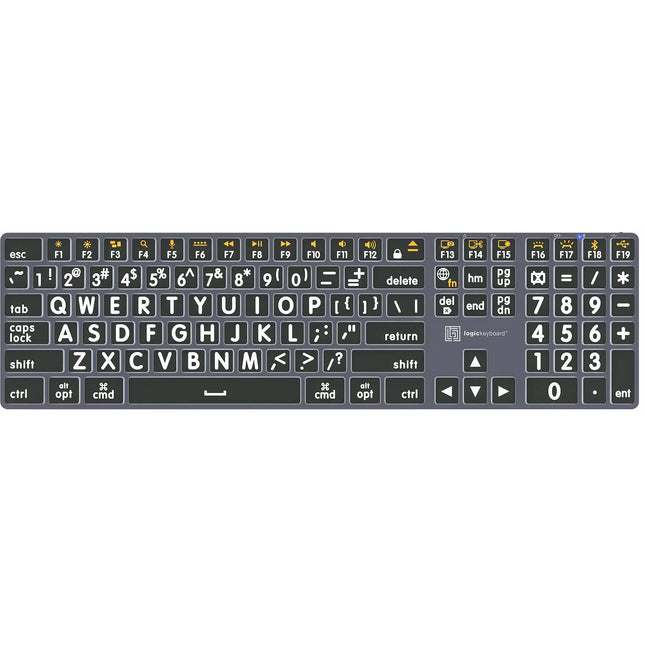 Logickeyboard TITAN Teclado Inalámbrico Gran Impresión Blanco sobre Negro Bluetooth USB-C Mac