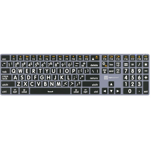 Logickeyboard TITAN Teclado Inalámbrico Gran Impresión Blanco sobre Negro Bluetooth USB-C Mac