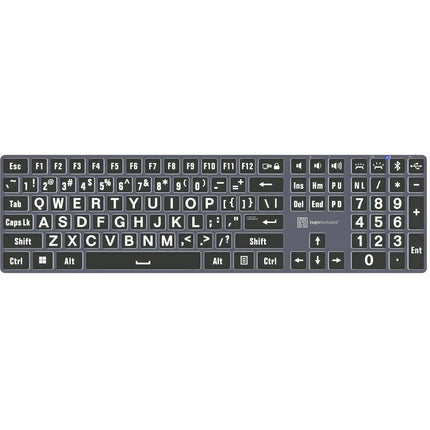 Logickeyboard TITAN Teclado inalámbrico con texto grande blanco sobre negro Bluetooth USB-C batería 300 horas