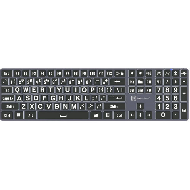 Logickeyboard TITAN Teclado inalámbrico con texto grande blanco sobre negro Bluetooth USB-C batería 300 horas