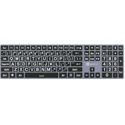 Logickeyboard TITAN Teclado inalámbrico con texto grande blanco sobre negro Bluetooth USB-C batería 300 horas