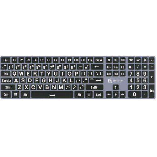 Logickeyboard TITAN Teclado inalámbrico con texto grande blanco sobre negro Bluetooth USB-C batería 300 horas