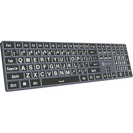 Logickeyboard TITAN Teclado inalámbrico con texto grande blanco sobre negro Bluetooth USB-C batería 300 horas