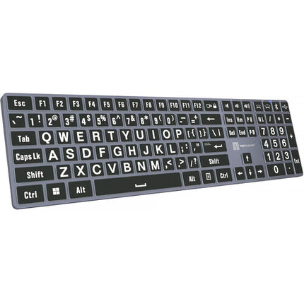 Logickeyboard TITAN Teclado inalámbrico con texto grande blanco sobre negro Bluetooth USB-C batería 300 horas