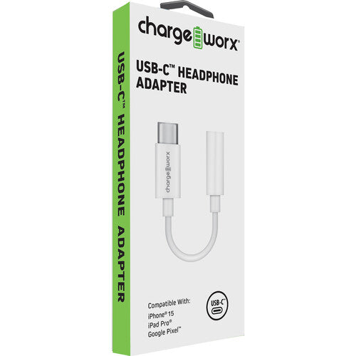 Adaptador ChargeWorx USB-C a Jack 3.5mm Blanco con Conector 3 Pulgadas
