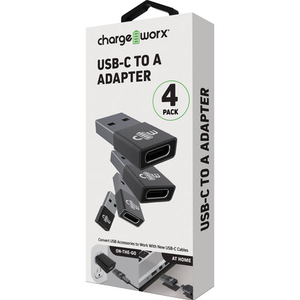 ChargeWorx Adaptador USB-C a USB-A 4-Pack 480 Mb/s Compacto