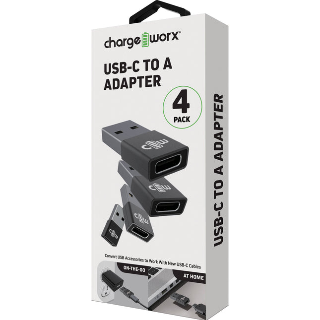 ChargeWorx Adaptador USB-C a USB-A 4-Pack 480 Mb/s Compacto