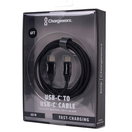 ChargeWorx Nylo-Tuff Cable de carga USB-C 60W 6 pies negro durable