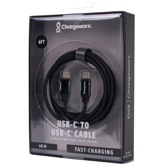 ChargeWorx Nylo-Tuff Cable de carga USB-C 60W 6 pies negro durable