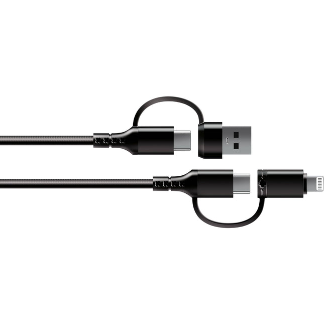 ChargeWorx Cable de carga 4 en 1 USB-C USB-A Lightning 60W 1.8 m negro