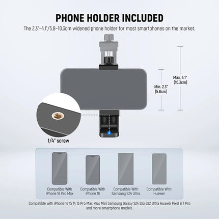 Neewer TS03 Trípode de Viaje Aluminio 66 Pulgadas Capacidad 11 lb con Mando Bluetooth y Soporte para Teléfono