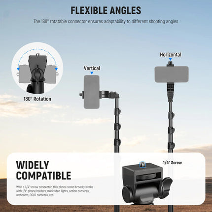 Neewer TS03 Trípode de Viaje Aluminio 66 Pulgadas Capacidad 11 lb con Mando Bluetooth y Soporte para Teléfono