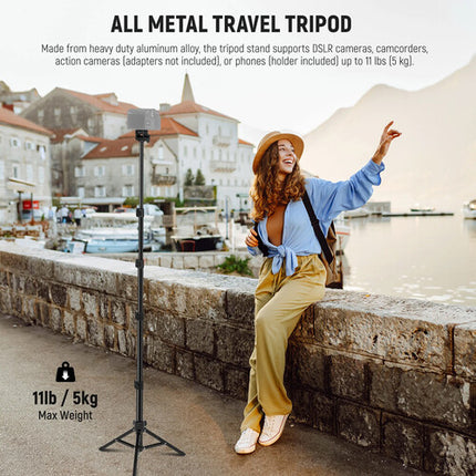 Neewer TS03 Trípode de Viaje Aluminio 66 Pulgadas Capacidad 11 lb con Mando Bluetooth y Soporte para Teléfono