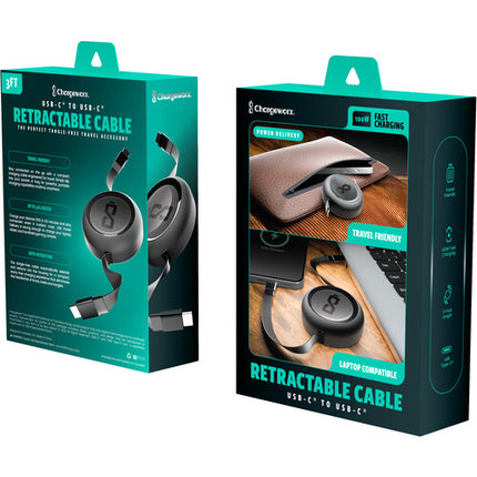 ChargeWorx Cable USB-C Retráctil 3 Pies 100W Power Delivery