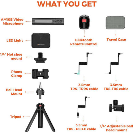 NearStream VK30 Kit de Video para Smartphone con Micrófono Shotgun Luz LED y Trípode Ajustable