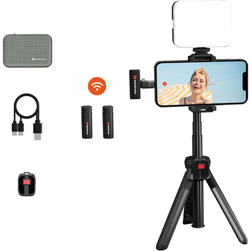 NearStream VK10 Kit de Video para Smartphone con Micrófono Lavalier Inalámbrico y Luz LED Bi-Color Compacta