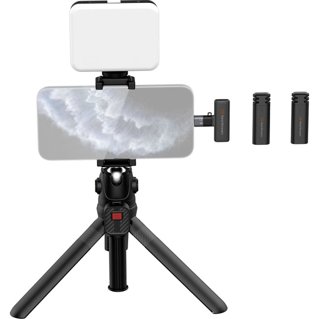 NearStream VK10 Kit de Video para Smartphone con Micrófono Lavalier Inalámbrico y Luz LED Bi-Color Compacta