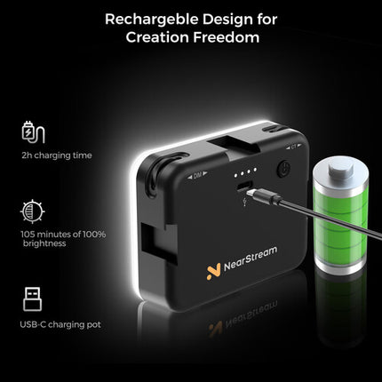 NearStream SL10B Panel de Luz LED Bicolor 2700-6500K CRI 95 batería recargable USB-C