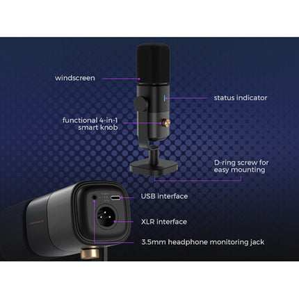 NearStream AM15X Micrófono Dinámico XLR USB con Soporte de Escritorio Ajustable
