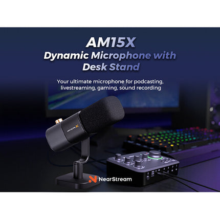 NearStream AM15X Micrófono Dinámico XLR USB con Soporte de Escritorio Ajustable