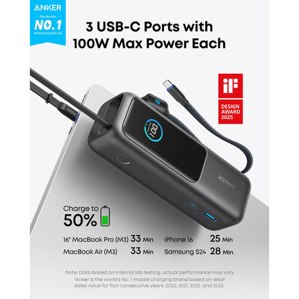 Anker A1695 Power Bank USB-C 25000mAh 165W Batería Portátil Negro