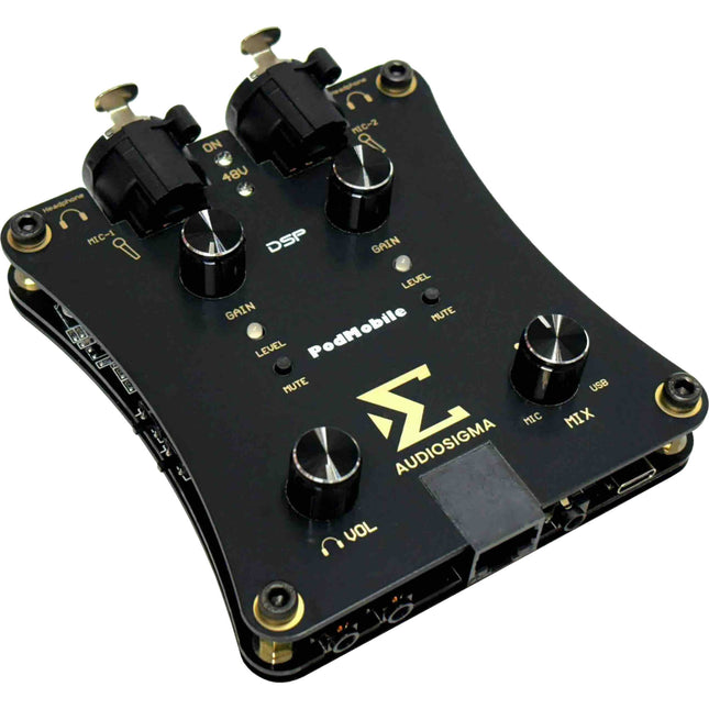 AUDIOSIGMA PodMobile DSP interfaz de audio portátil con 2 micrófonos XLR y alimentación phantom