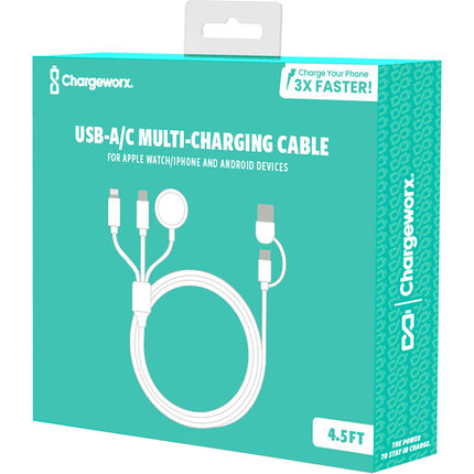 ChargeWorx Cable de Carga 6 en 1 con Cargador Apple Watch 60W 4.5'