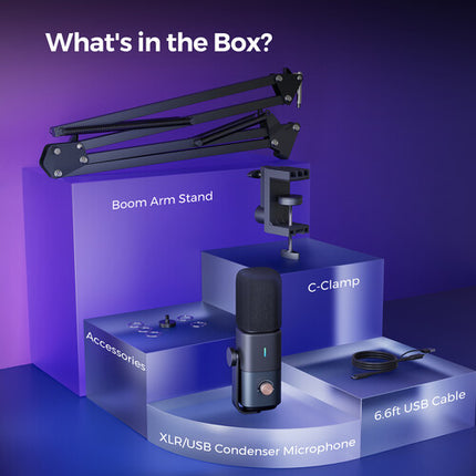 NearStream AM20X Micrófono Condensador Supercardioide XLR USB con Brazo Boom y Cancelación de Ruido AI