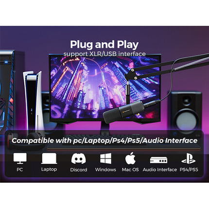 NearStream AM20X Micrófono Condensador Supercardioide XLR USB con Brazo Boom y Cancelación de Ruido AI