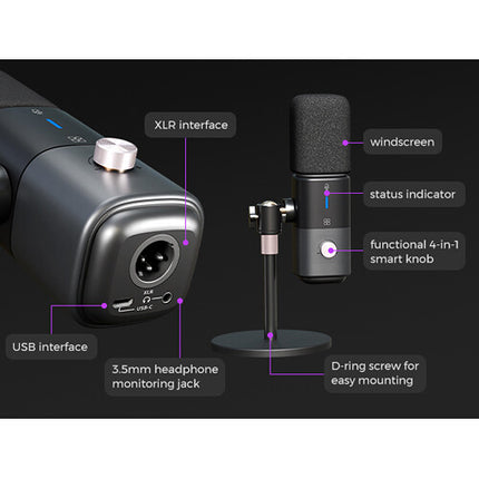 NearStream AM25X Micrófono Condensador XLR USB con Cancelación de Ruido y Soporte de Escritorio