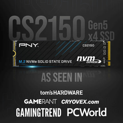 PNY 2TB CS2150 NVMe PCIe 5.0 M.2 SSD Interna 10300 MB/s 8600 MB/s 5 Años