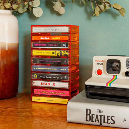 WE ARE REWIND Cassette Rack Organizador para 10 Cassettes Acrílico Translúcido Naranja