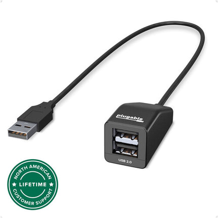 Plugable 2-Port USB-A 2.0 Splitter Divisor USB con cable integrado 30 cm