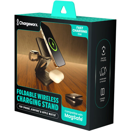 ChargeWorx 3-en-1 Soporte de Escritorio Plegable Negro 15W USB-C