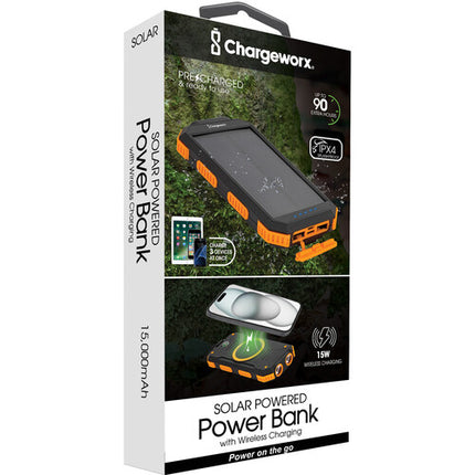ChargeWorx Power Bank Solar 15000 mAh Carga Inalámbrica 15W resistente IPX4