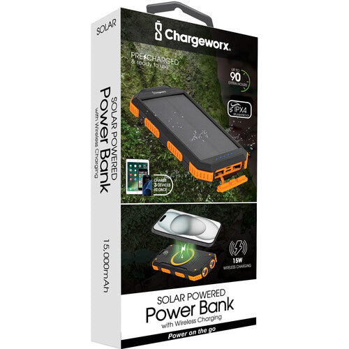 ChargeWorx Power Bank Solar 15000 mAh Carga Inalámbrica 15W resistente IPX4