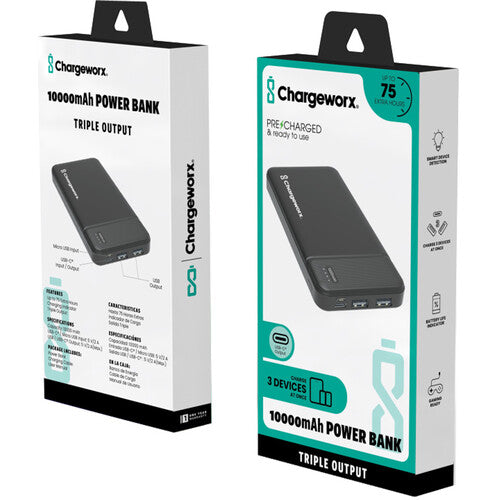 ChargeWorx Power Bank 10000 mAh Negro Dual USB con Indicador de Carga