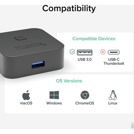 Plugable USB 3.0 Sharing Switch con 5 Gb/s 1 puerto USB-A y 2 conectores KVM