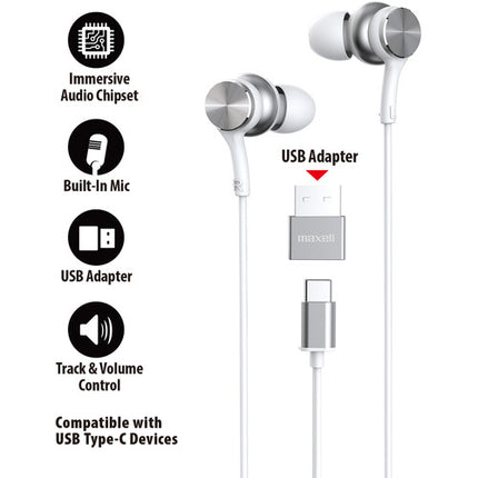 Maxell Fusion X Auriculares USB-C con Micrófono Diseño In-Ear y DAC Integrado