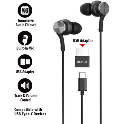 Maxell Fusion X Auriculares In Ear USB-C con Microfono y DAC Negro