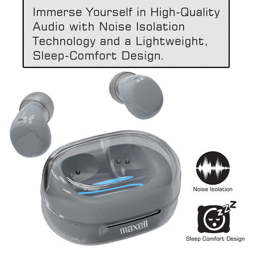 Maxell Tune Out Auriculares Inalámbricos True Wireless con Diseño para Dormir 12 Horas Reproducción