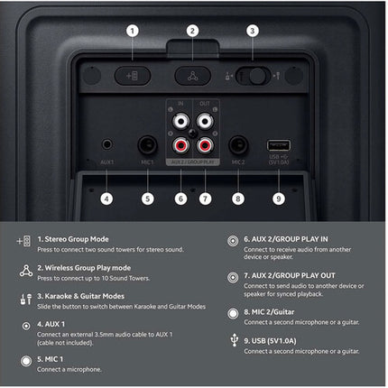 Samsung MX-ST50F Altavoz Torre Fiesta 240W 18 Horas Batería IPX4