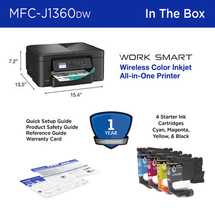 Brother Work Smart MFC-J1360DW Impresora multifunción tinta color Wi-Fi 16 ppm negro 9 ppm color con cartucho de alta capacidad LC501XLBK