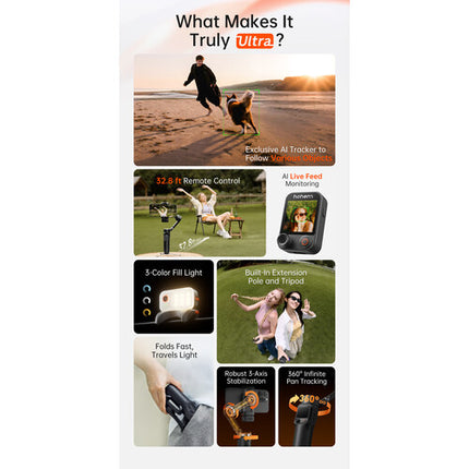 Hohem iSteady V3 Ultra Estabilizador Smartphone con Control Remoto 1.2" Pantalla Táctil y 9 Horas Batería