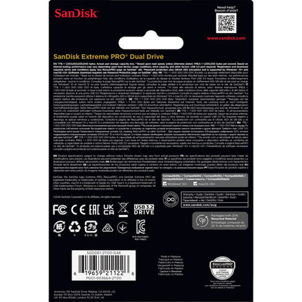 SanDisk 2TB Extreme PRO USB 3.2 Gen 2 Dual Drive 1000MB/s USB-C USB-A
