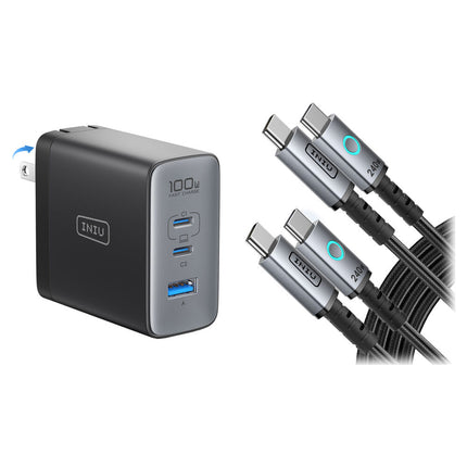 INIU Leopard Cargador de Pared USB 100W 3 Puertos con 2 Cables USB-C 6.6'