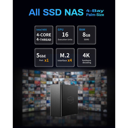 TerraMaster F4 SSD 4-Bahías NAS con CPU Intel N95 3.4 GHz y 8GB DDR5 RAM