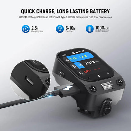 Neewer QZ-C Disparador de Flash Inalámbrico TTL para Canon con Pantalla Táctil OLED batería recargable USB-C y Bolsa de almacenamiento